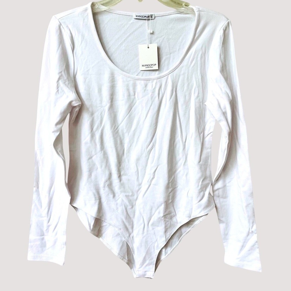 Mangopop Collection White Long Sleeve Bodysuit Womens XL NWT Stretch